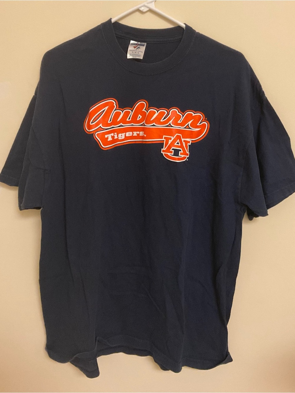 Jerzees Navy T-Shirt with Orange and White Auburn Script